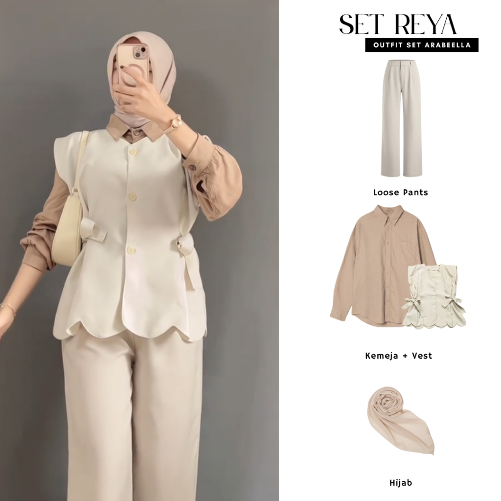 Setelan Waita Reya / Loose Pants Celana Kulot / Atasan Kemeja Basic / Vest Cherish / Bella Square / 