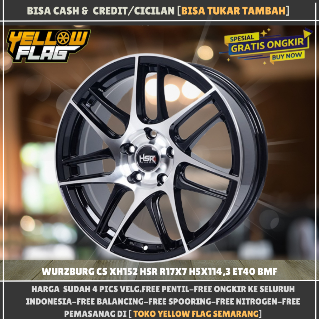 Velg mobil racing ring 17 hsr wurzburg cs lubang baud 5x114,3 et40 lebar 7 r17 black machine face