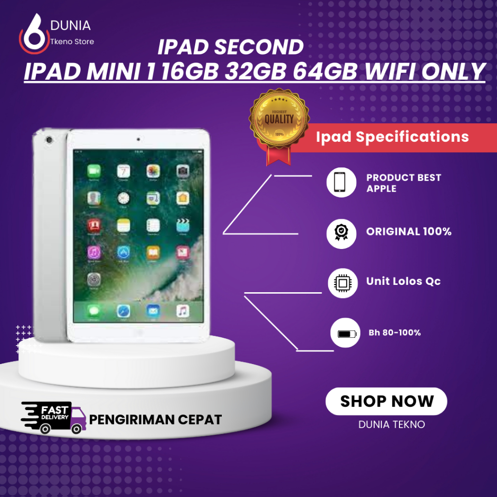 Ipad Mini 1 16GB 32GB 64GB Wifi Only Second TERMURAH JAMINAN ORIGINAL APPLE
