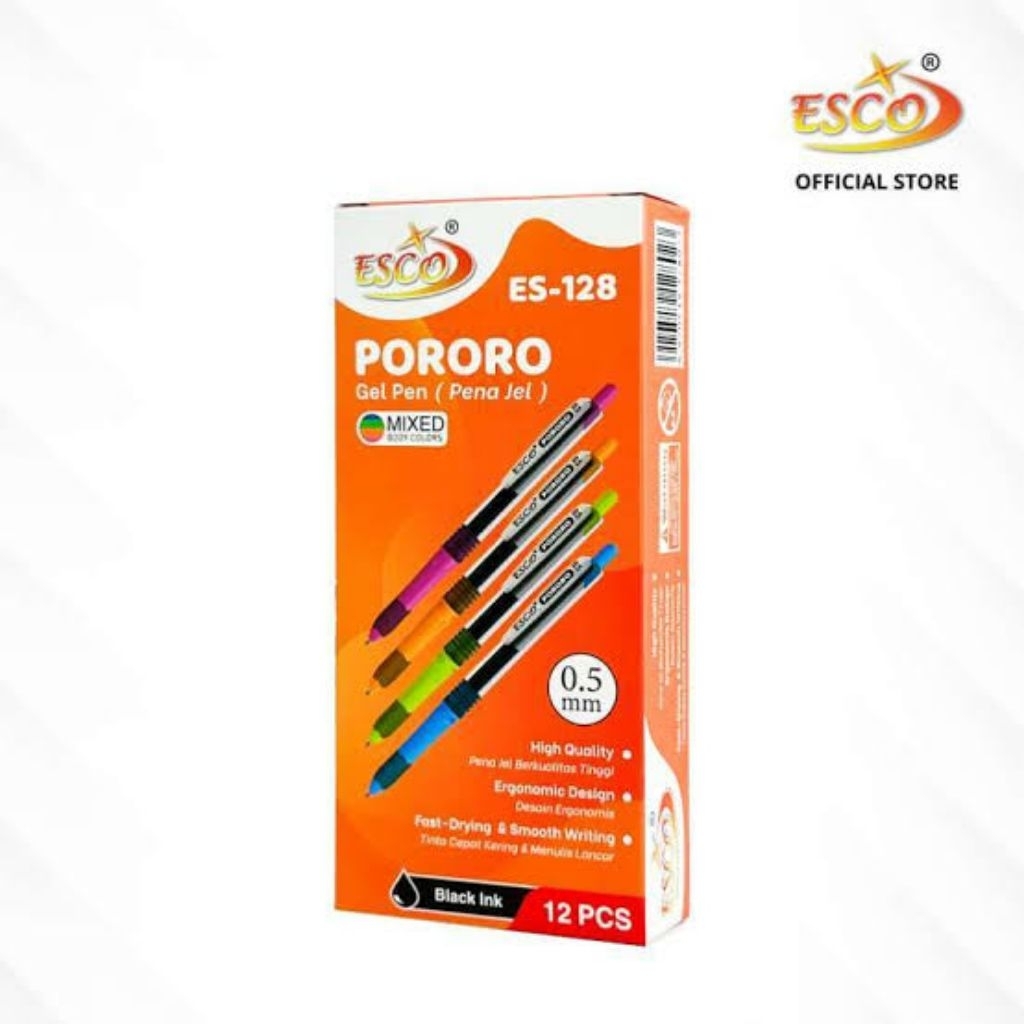

[LUSIN] BALLPOINT ESCO ES-128 GEL PEN PORORO 0.5MM / PENA GEL CETEK ESCO 0.5MM PENA TINDIS