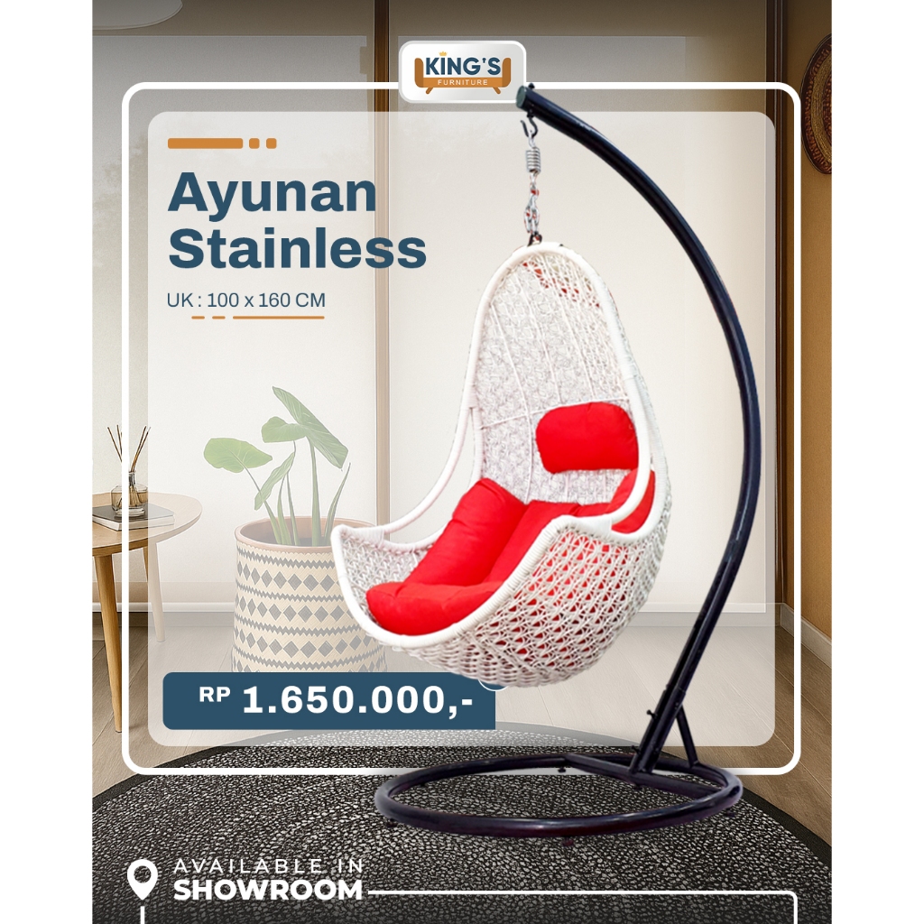 KINGS FURNITURE PONTIANAK - AYUNAN INUL WHITE (BANTAL RANDOM) - AYUNAN SANTAI - AYUNAN BESI - AYUNAN