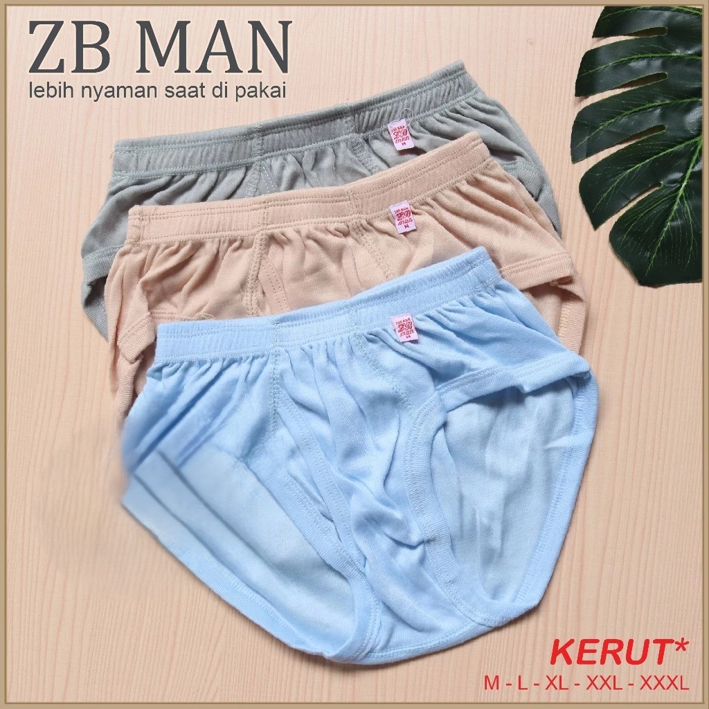 ( 3 Pcs ) CD ZB Man ZB MAN Karet Kerut Jumbo M L XL XXL XXXL | CD ZB Man Kerut | CD Celana Dalam Pri