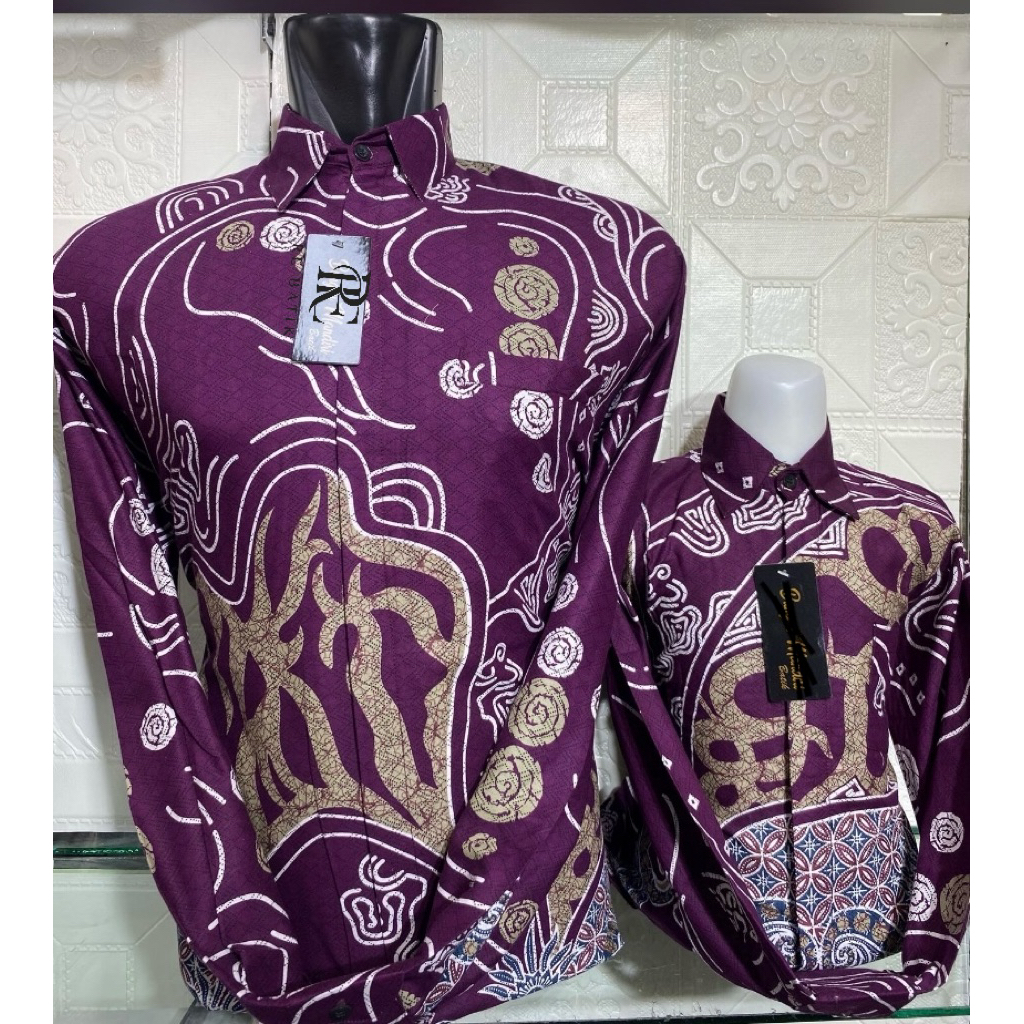 Kemeja Batik Ungu terong Couple ayah dan anak // Batik Ayah tangan panjang anak tangan panjang
