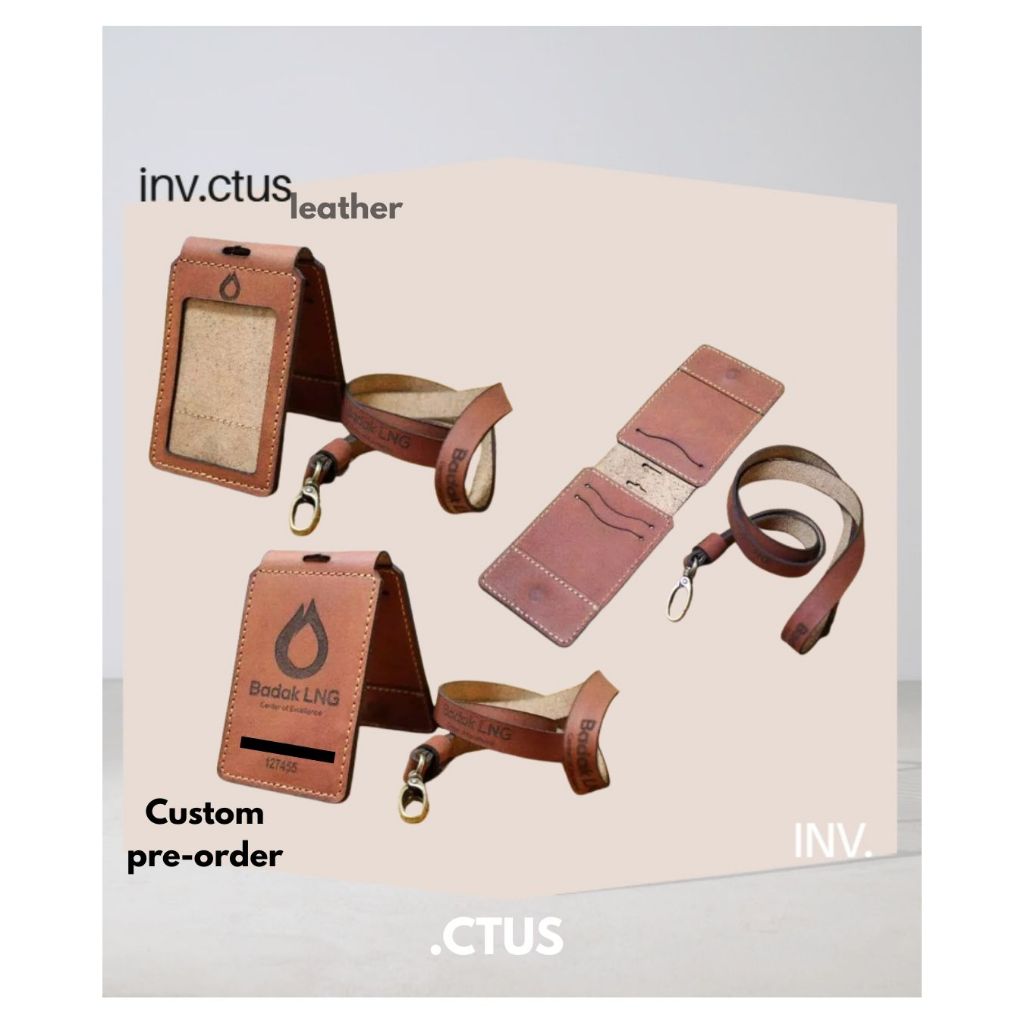 

ID Card Holder Kulit Asli + Lanyard | Name Tag Custom Logo Perusahaan Corporate BUMN Elegan Karyawan