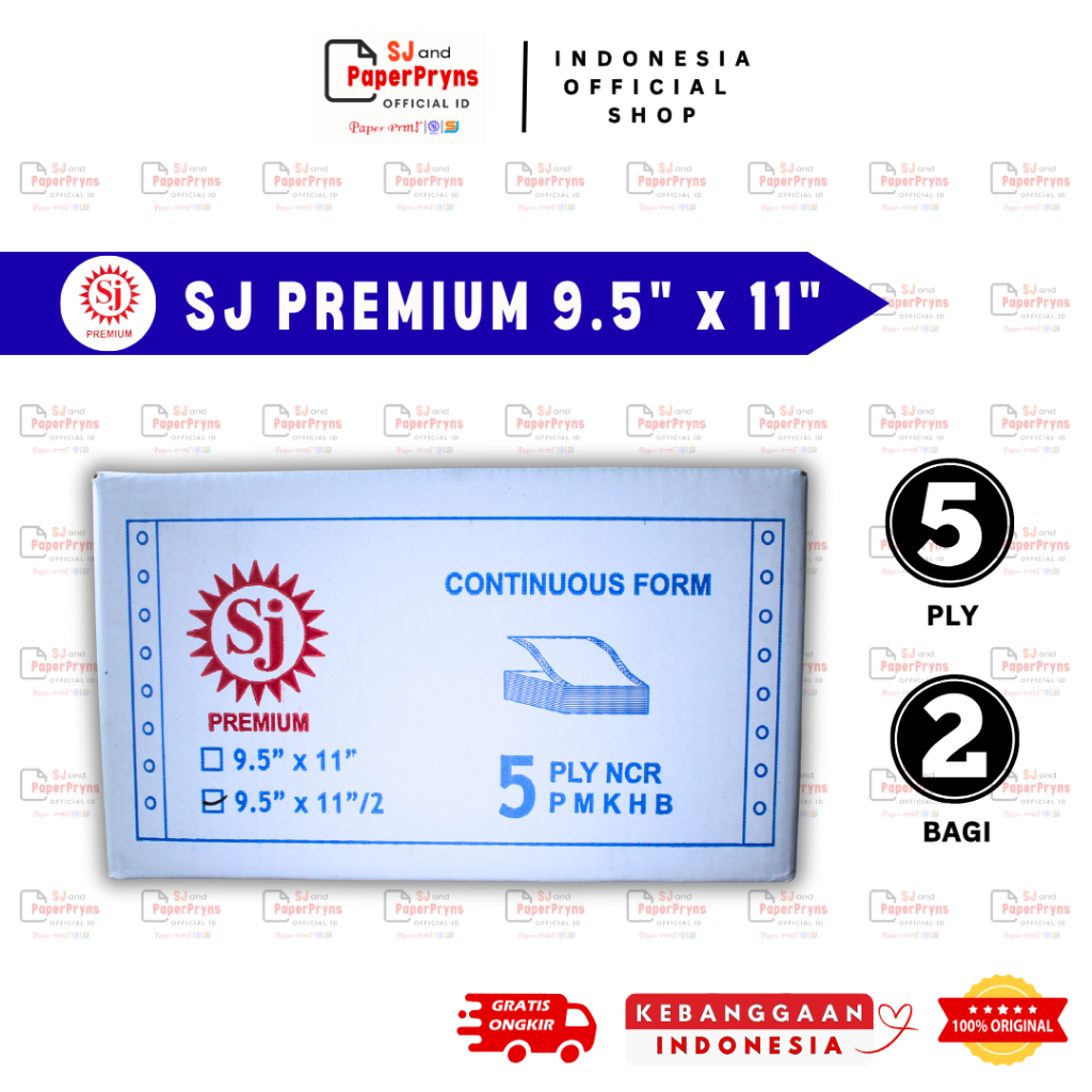 

SJ PREMIUM Kertas Continuous Form 9,5" × 11/2" - BAGI 2 (5 PLY) NCR Sheets