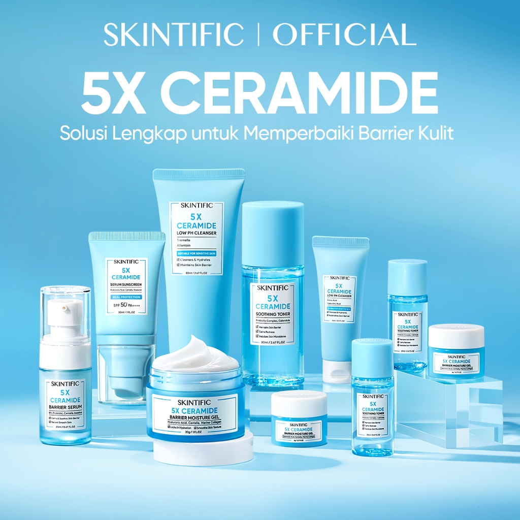 SKINTIFIC - 5X Ceramide Barrier Series Set | Cleanser, Low PH Toner, Barrier Serum, Moisture Gel, Su