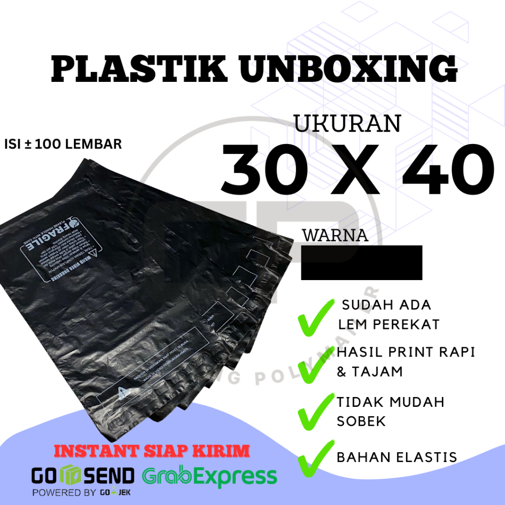

Polymailer Sticker Unboxing 30x40 isi 100 lbr Plastik Packing Label Fragile Wajib Unboxing