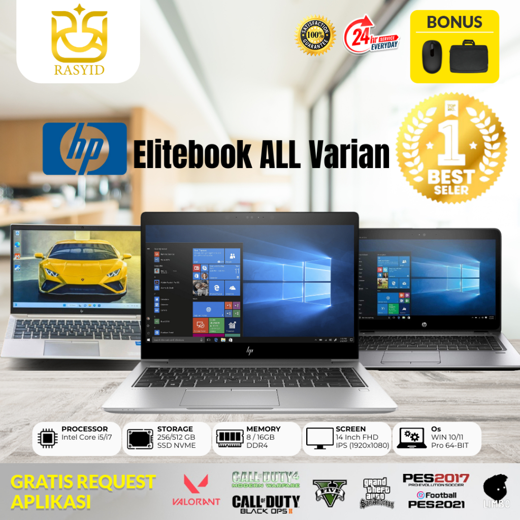Laptop HP Elitebook Intel Core i5 / i7 RAM 16GB SSD 256GB Touchscreen/NonTouchscreen Mulus