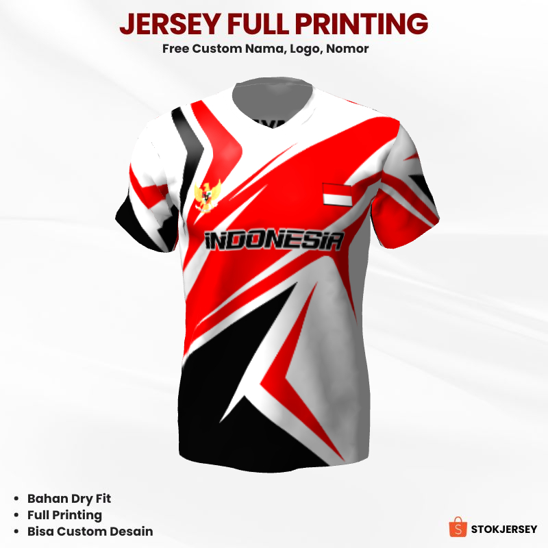 Kaos Jersey Baju Badminton Bulutangkis Olahraga Voli Futsal Lari - Jersey Futsal Merah Putih Hitam M
