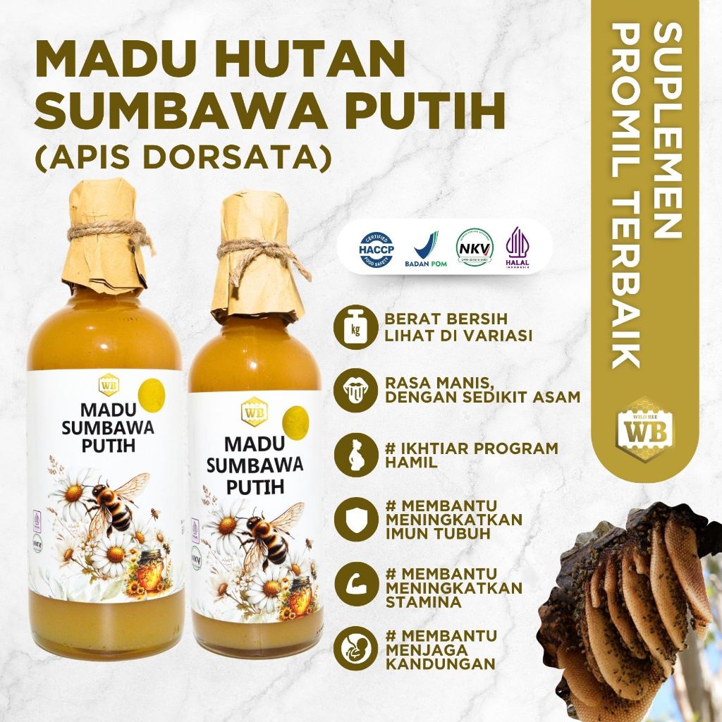 

WB Wild Bee - Madu Sumbawa Putih / Apis Dorsata - Wild Bee - Kemasan Ekonomis - Beli 10 Gratis 1