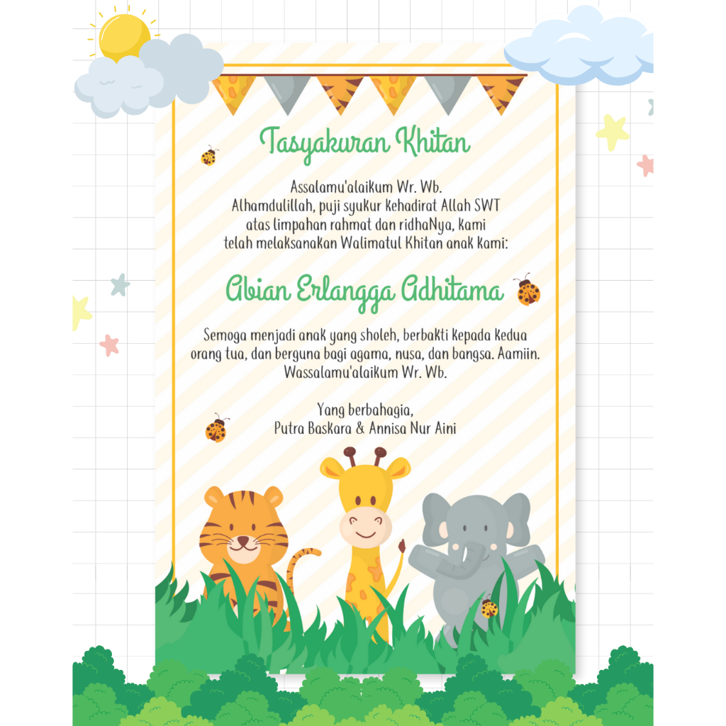 Kartu Ucapan Tasyakuran Khitanan / Kartu Syukuran Khitan / Kartu Ucapan Khitan / Kartu Bingkisan Tas