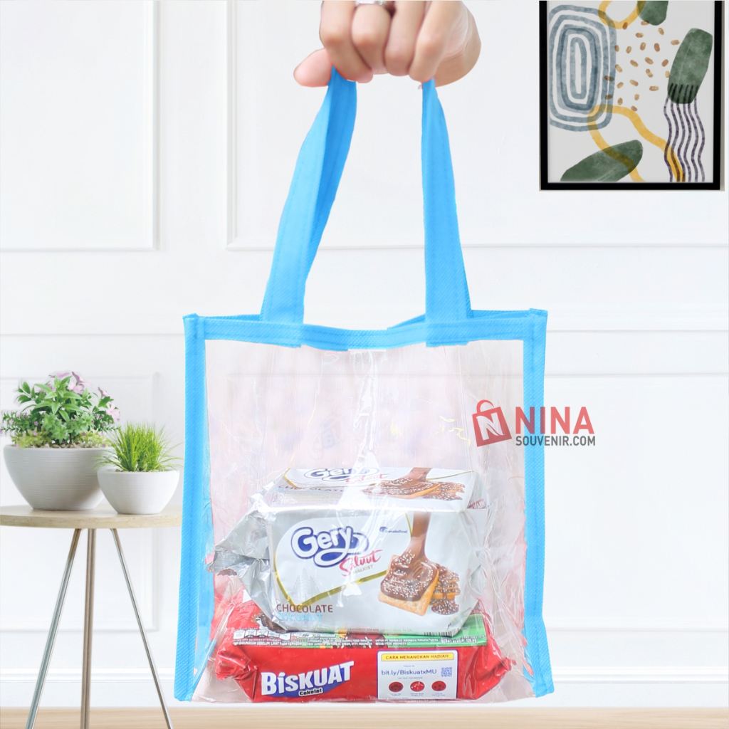 

Tas Mika Polos / Tas Mika Transparan List Warna 20x10x20 / Tas PVC List Warna Premium / Tas Ultah Polos List Warna