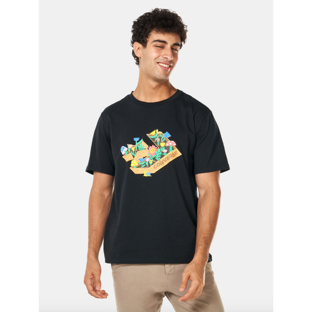 Kaos Pria Converse Star Chevron Herb Garden Black T-Shirt 100% Original