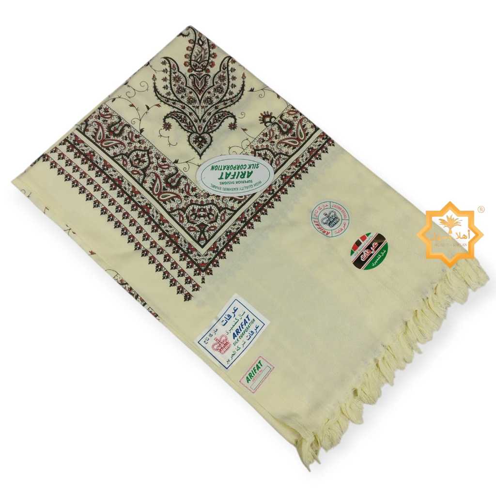 SORBAN PUTIH TULANG ARIFAT KASHMIRI PRINT / SABLON / SORBAN KASHMIRI
