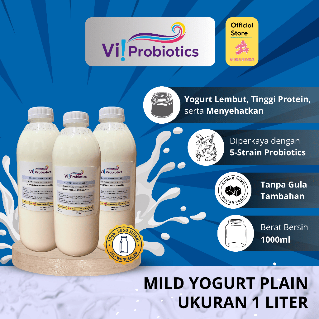 

(1 Liter) Vi! Probiotics MILD YOGURT PLAIN - NO SUGAR - TAWAR - LEMBUT - 1 LITER / 1 LTR - JBG
