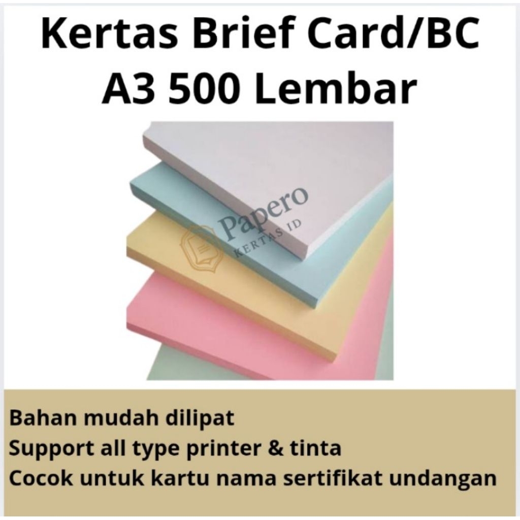 Kertas Brief Card / BC 160 gsm | A3 Isi 500 Lembar / 1 Rim – Cocok Untuk Undangan, Sertifikat, Kartu