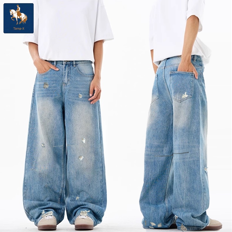 Tamp-X Oversize Celana Jeans Pria Baggy Skena Sobek Korean Style Kulot Straight