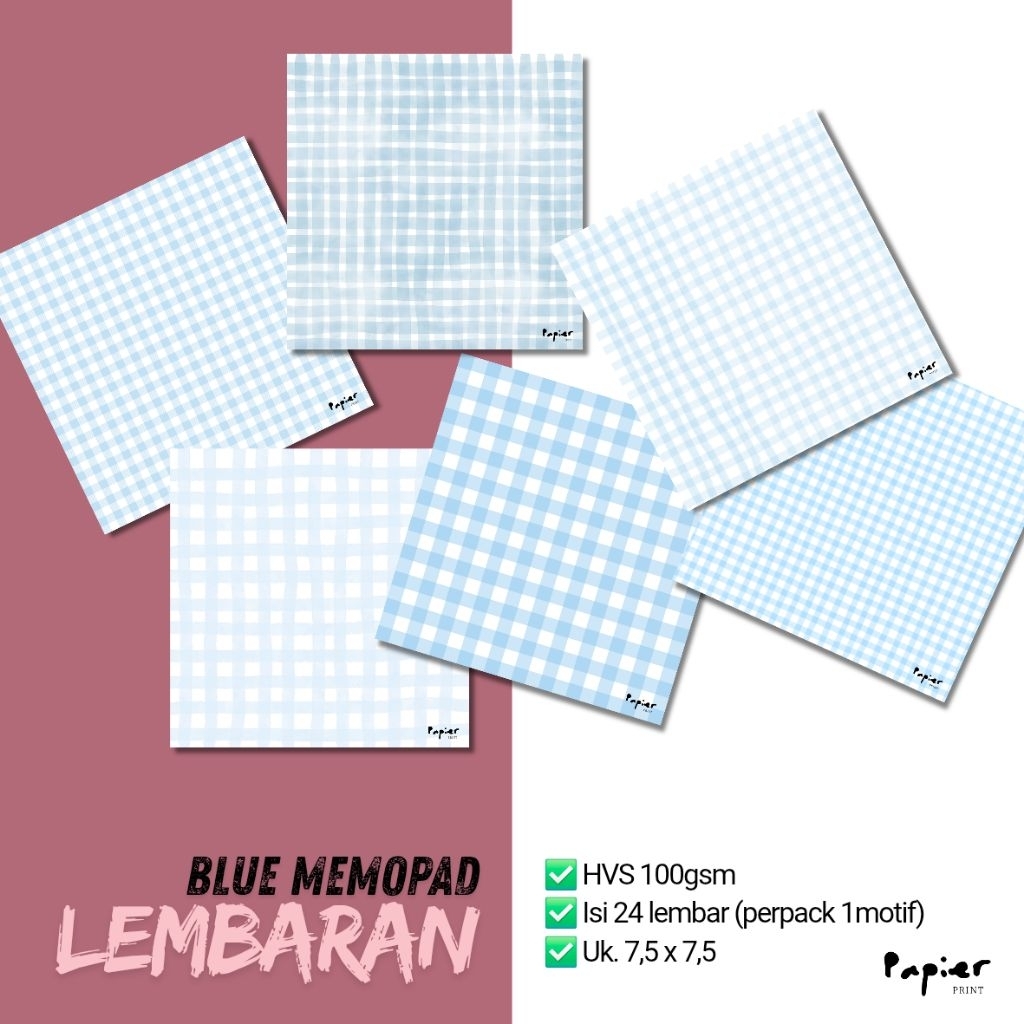 

PAPIER - (isi 24 lbr) MEMOPAD GRID BLUE PREMIUM Lembaran | untuk catatan journal | memopad tanpa lem