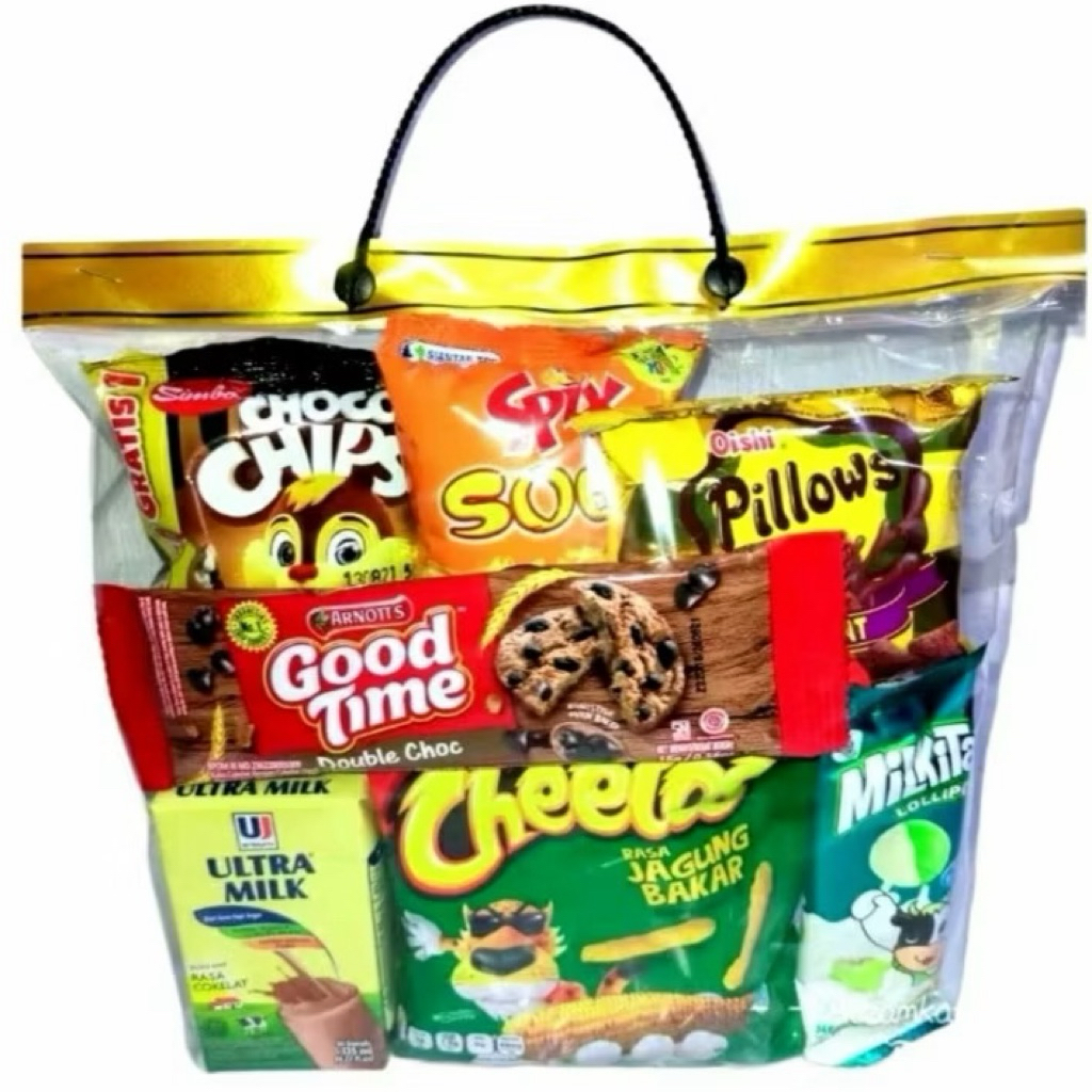 

paket snack ulang tahun anak/hampers murah dengan 7 varian snack bisa request nama