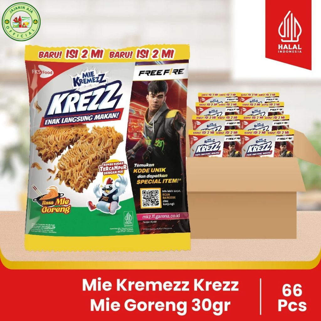 

Mie Kremezz Krezz Rasa Mie Goreng | Snack Mie Renyah – 1 Karton 11 Pcs × 30gr (6 Renceng)