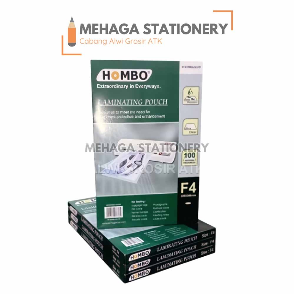 

Plastik Laminating Film Hombo Ukuran F4 (225×340 mm)100 Micron | 1 Pack