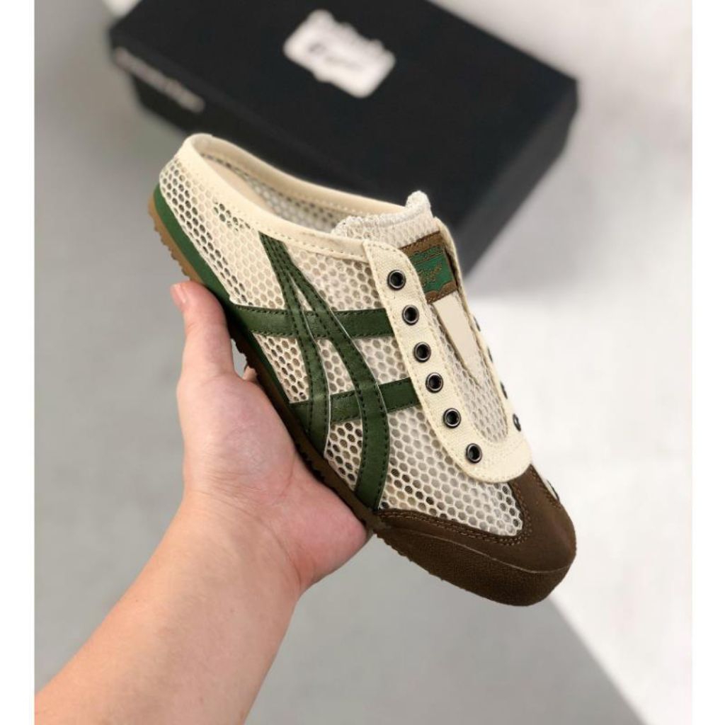 Sepatu Otsuka Tiger Mexico66 slop sabot Beige Green