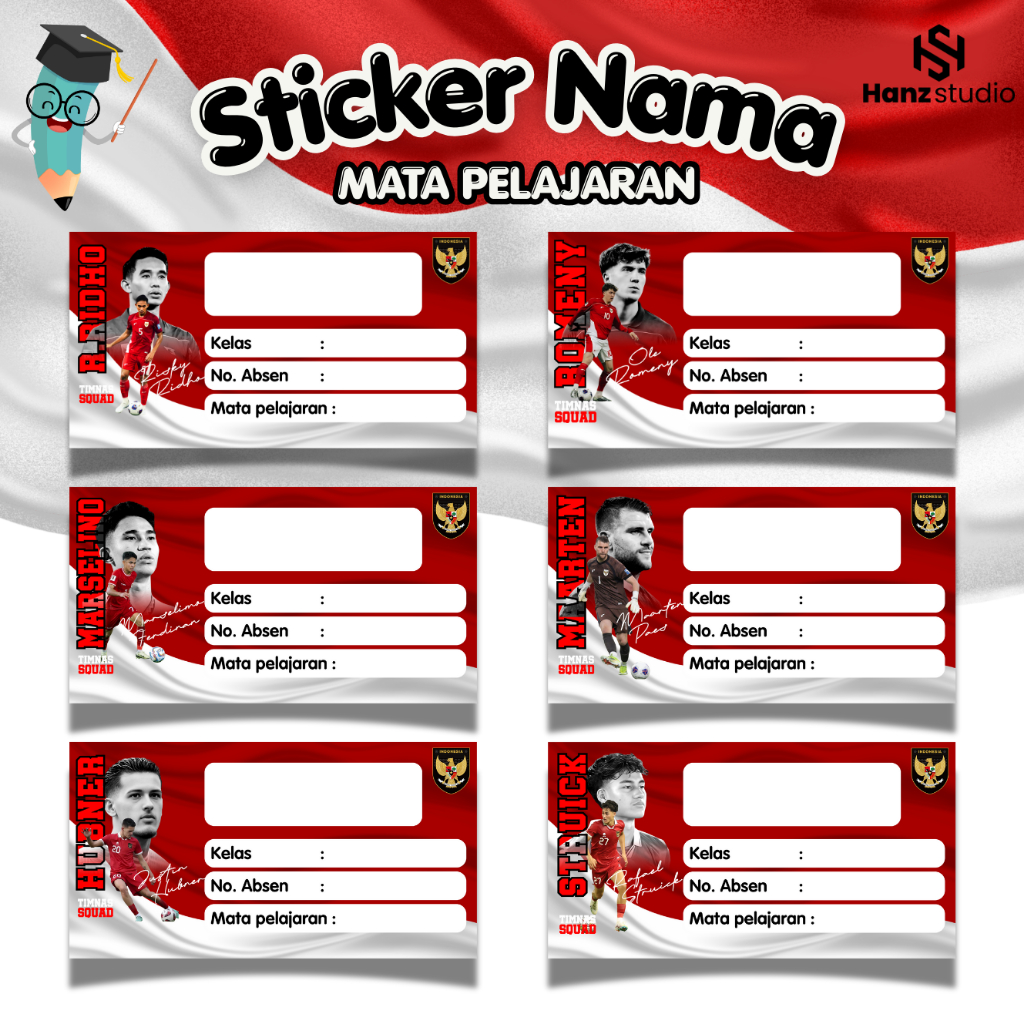 

Sticker / Label Buku Pelajaran Bisa Custom Nama Tema Sepakbola Timnas Indonesia ISI 44 pcs VOL.2