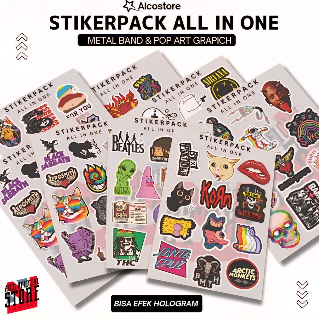 

Stikerpack All In One Metal Band Pop Art Meme Karakter Unik Premium Vinyl Anti Air Tahan Lama Bisa Efek Hologram Untuk Helm Laptop HP Motor Tumblr Doodle Art Garskin Stiker Keren Koleksi Band Rock Anime Retro Street Art