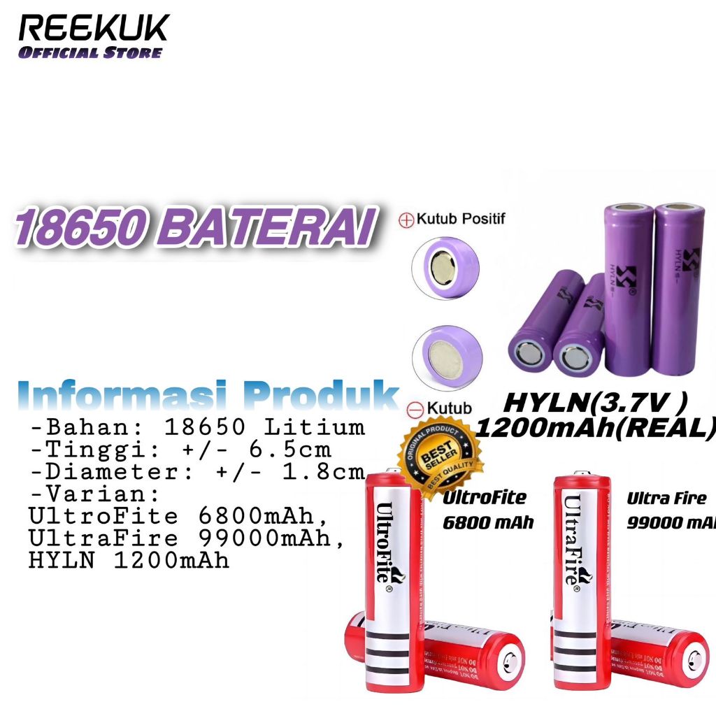 REEKUK [READY] 18650 Baterai Lithium Isi Ulang / Lithium Ion 18650