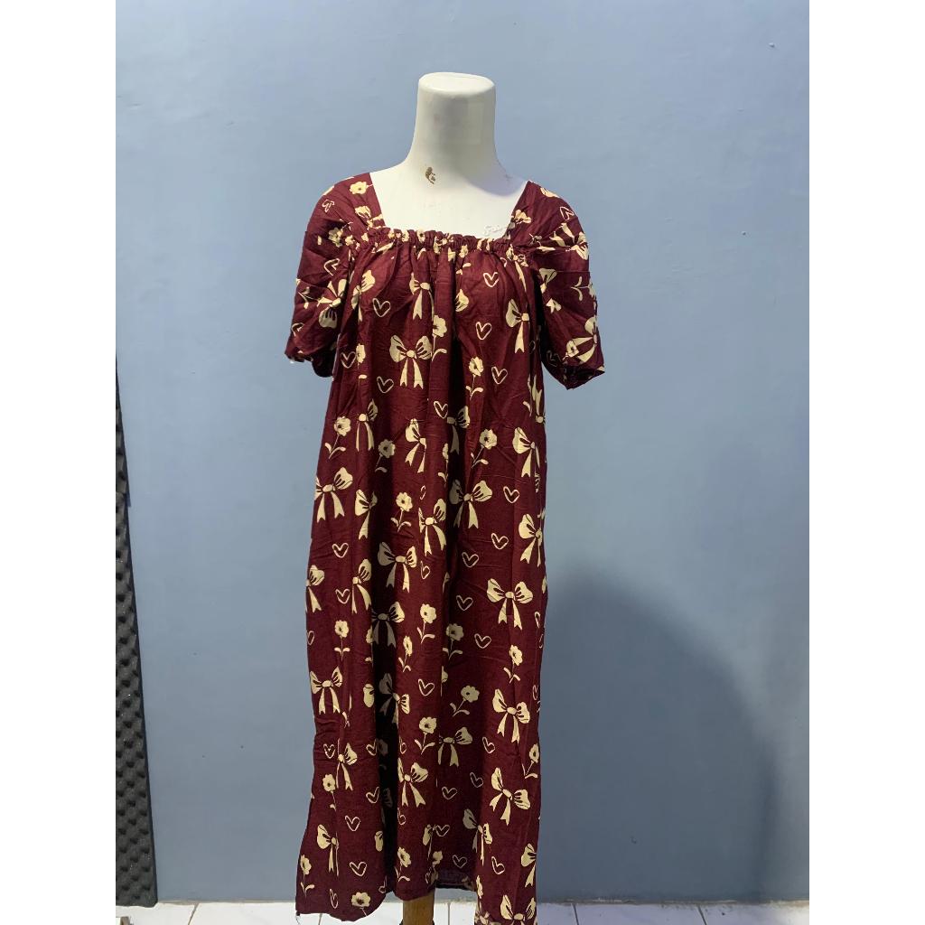 Daster Fuji Kerut Dada Daster Panjang Selutut Daster Tidur Lengan Lonceng Dress Rayon motif Kekinian