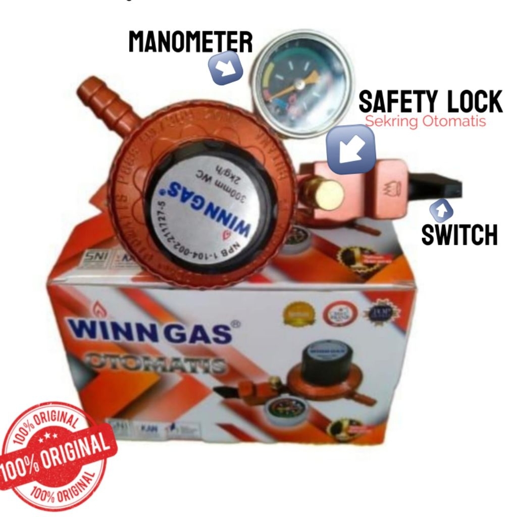 REGULATOR GAS OTOMATIS WINN GAS SAFETY LOCK - PENGAMAN TABUNG GAS 12 KG DAN BRIGHT GAS