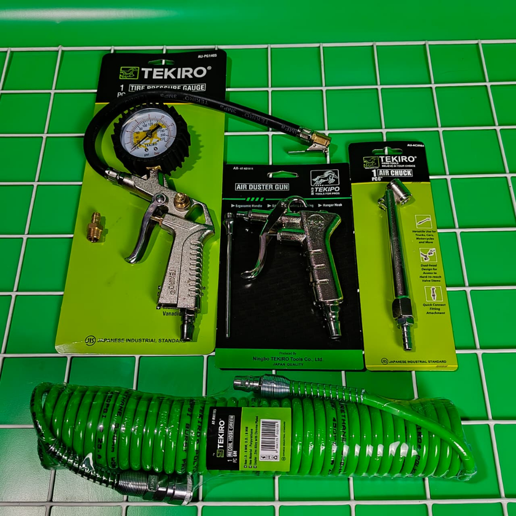 PAKET TEKIRO Alat Kompresor Selang Spiral 6 Meter / Air Chuck Gun - Semprotan Angin / Inflator Gun 3