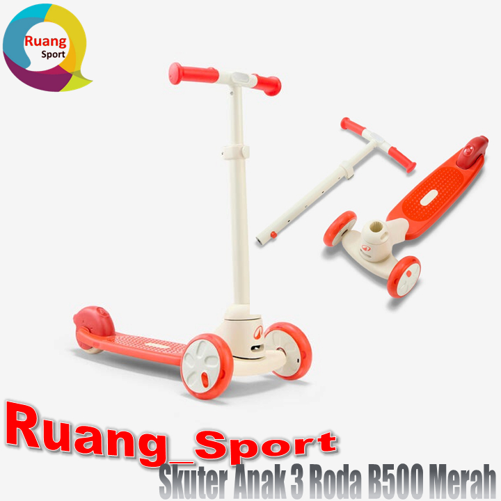 Oxelo Skuter Anak 3 Roda Usia 2 - 5 Tahun B500 Scooter Otoped Kids' Roda Menyala - Merah