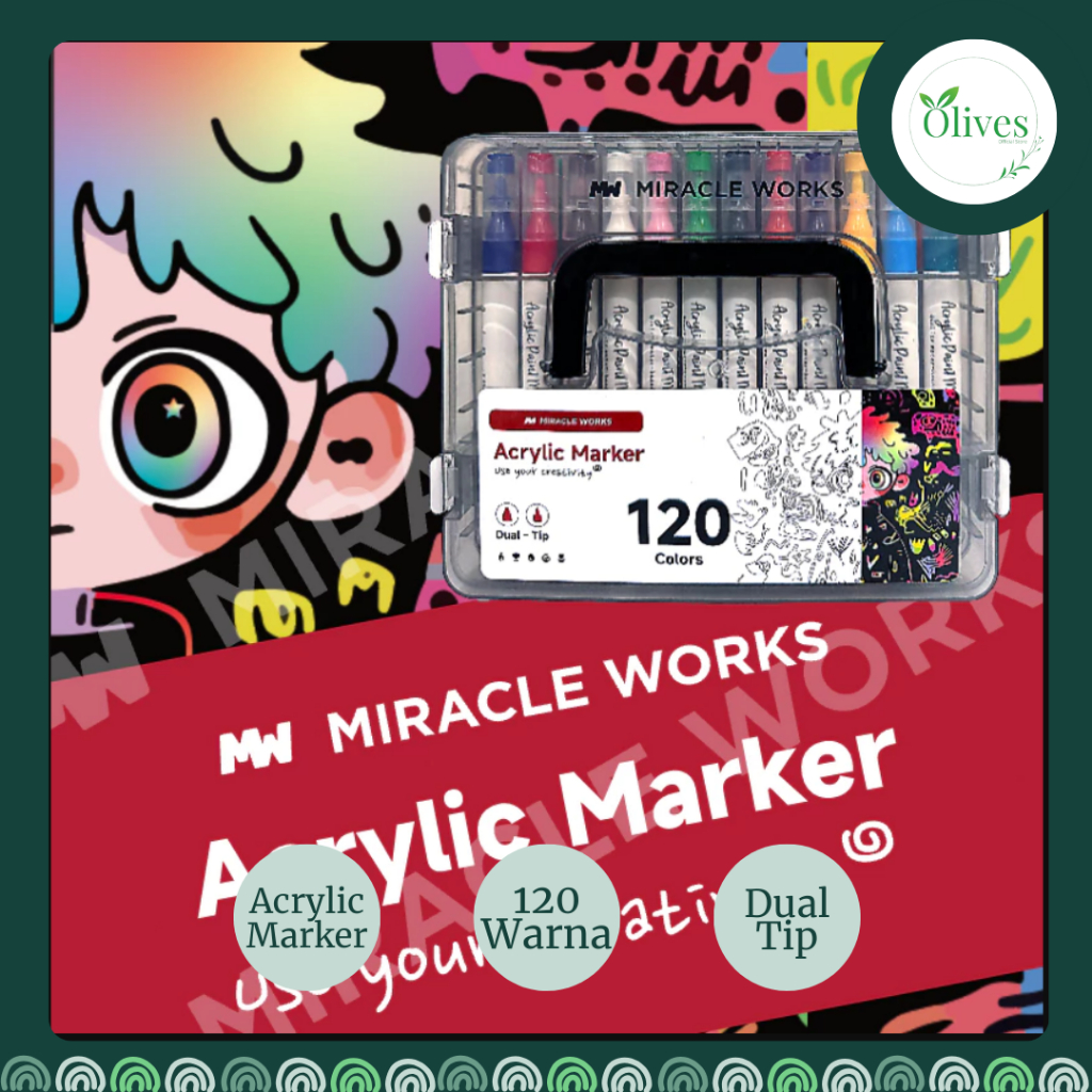 

Olivies ❤️ [Satuan] Miracle Works Acrylic Marker 120 Warna | Spidol Akrilik Dual Tip | Spidol Akrilik Brush Tip dan Round Tip