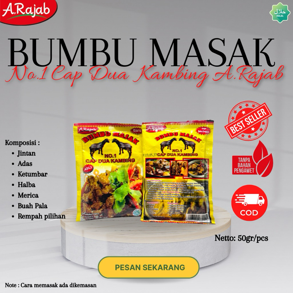 

Bumbu Masak Cap 2 Kambing A.Rajab 50gr