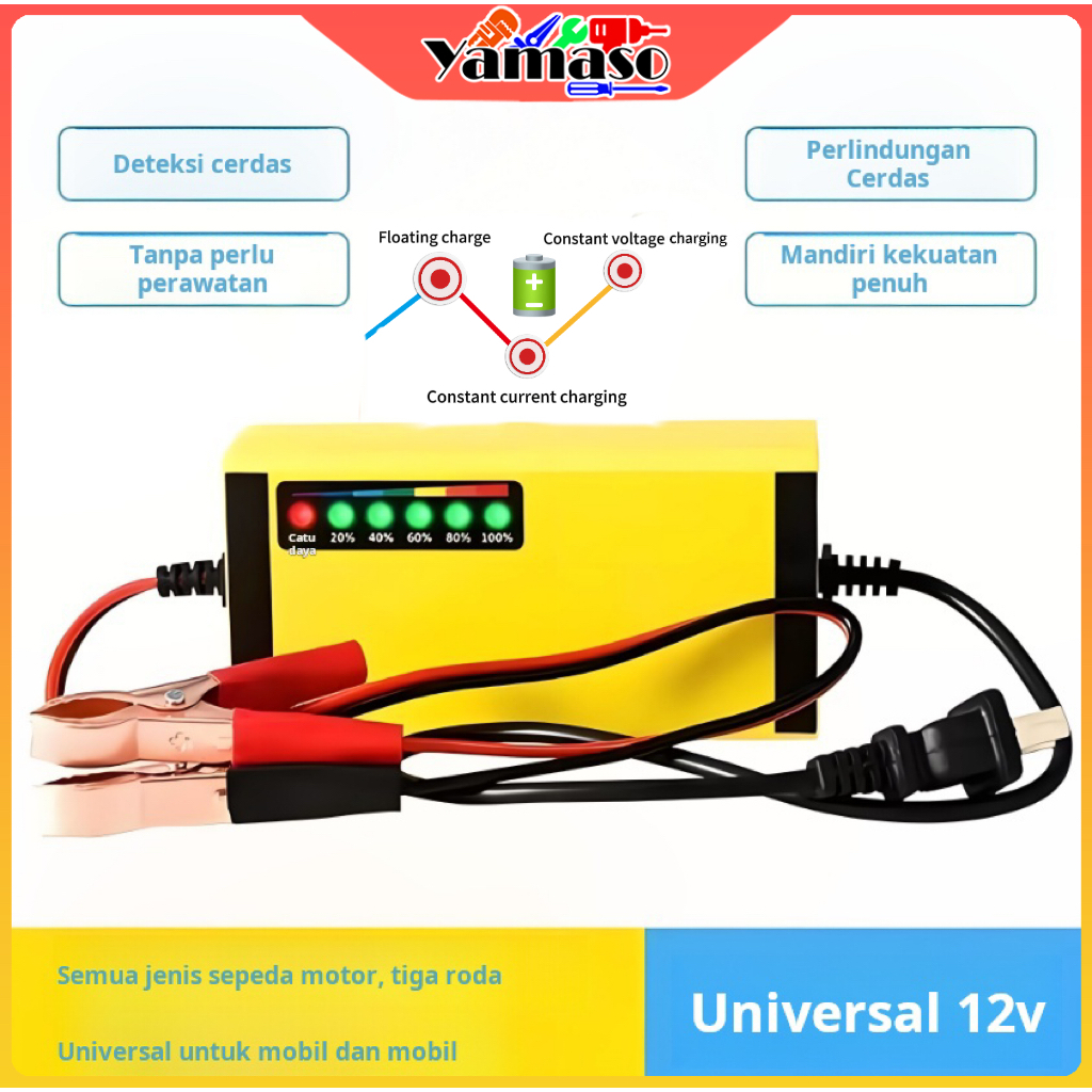 Automatic stop Charger Aki Portable 12V 2A Motor Mobil Cas Casan Aki Motor Charger Aki Motor 12v oto