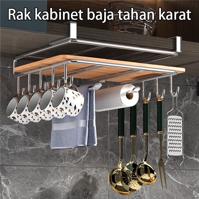 Rak gantung dapur Penyimpanan dengan talenan  tanpa bor rak penyimpanan dapur multifungsi