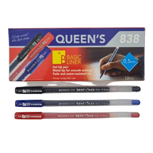 

Pena Basic Gel Ink 0.5mm - QUEENS 838 / Kualitas Baik WARNA HITAM / BIRU (PACK)