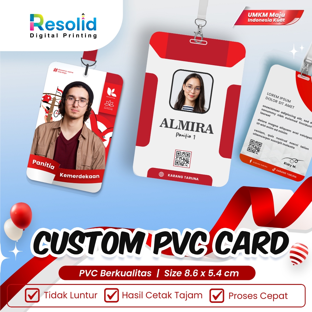 

PVC CARD CUSTOM TEMA KEMERDEKAAN | CETAK KARTU ID MEMBER AKSES PREMIUM EVENT NAME TAG EMPLOYEE CARD KARTU ANGGOTA KARTU EVENT KARTU PANITIA | CUSTOM DESAIN FULL COLOR WATERPROOF ANTI PUDAR TAHAN LAMA KUALITAS PREMIUM DESAIN MERAH PUTIH