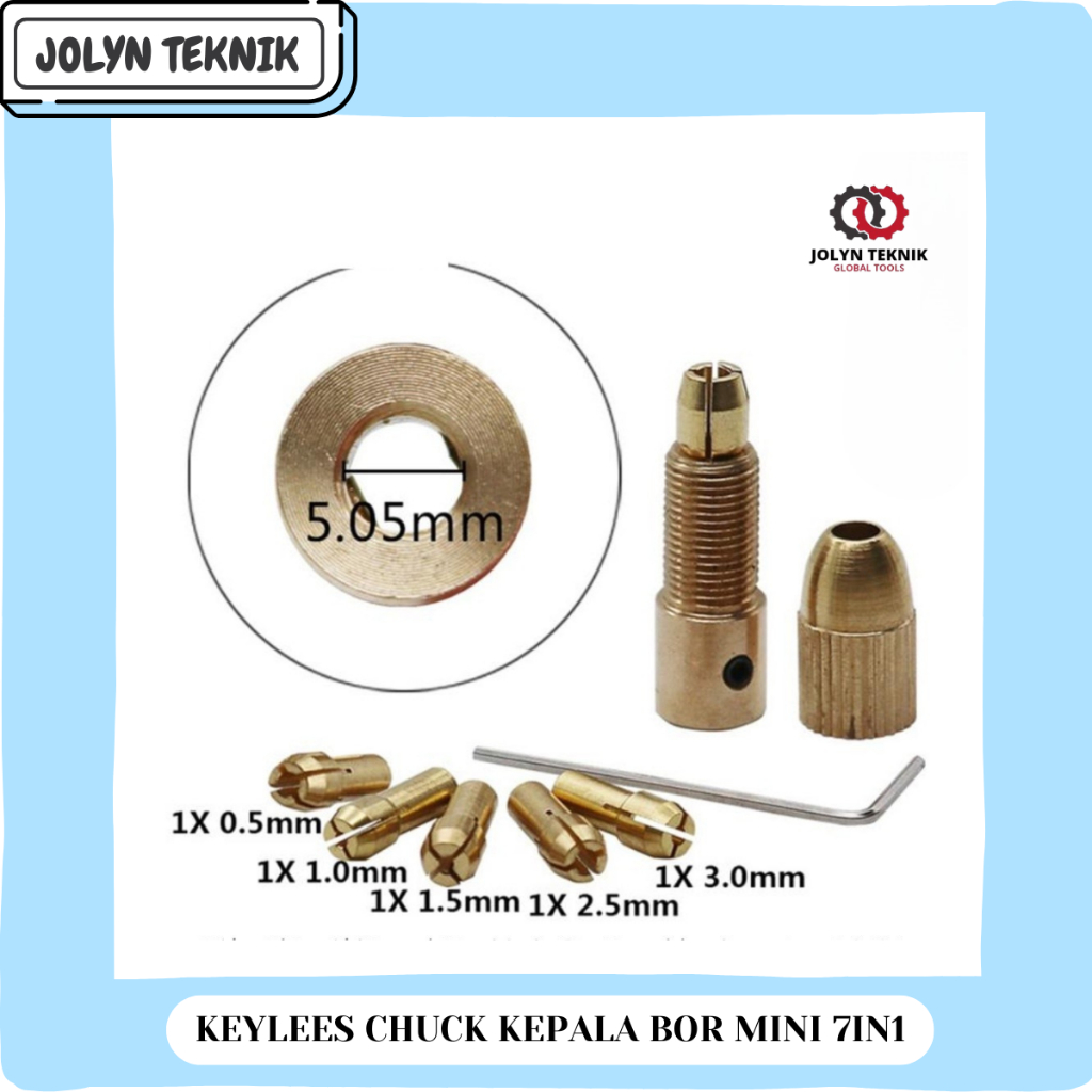 Kepala Bor Mini Chuck Set 7in1 Drill Shaft Keyless Chuck Mini Bor Chuck Drill Grinder Tuner Set 7in1