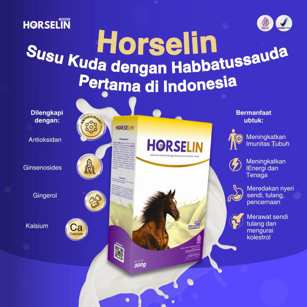 

Horselin susu kuda untuk tulang, sendi, rematik, asam urat, pegel linu - susu bubuk