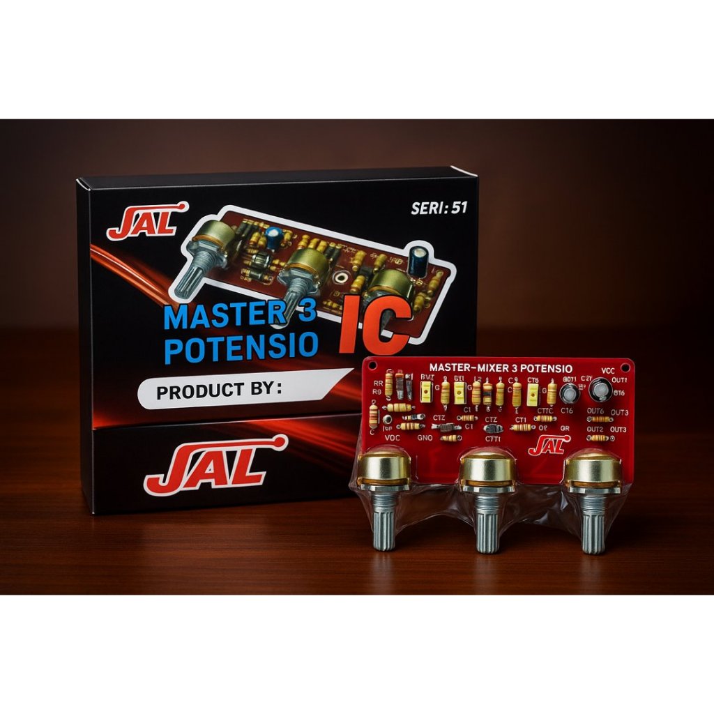 JALs Kit Master Mixer 3 Potensio IC Seri 51 – PCB Mixer Audio 3 Channel untuk Power Amplifier
