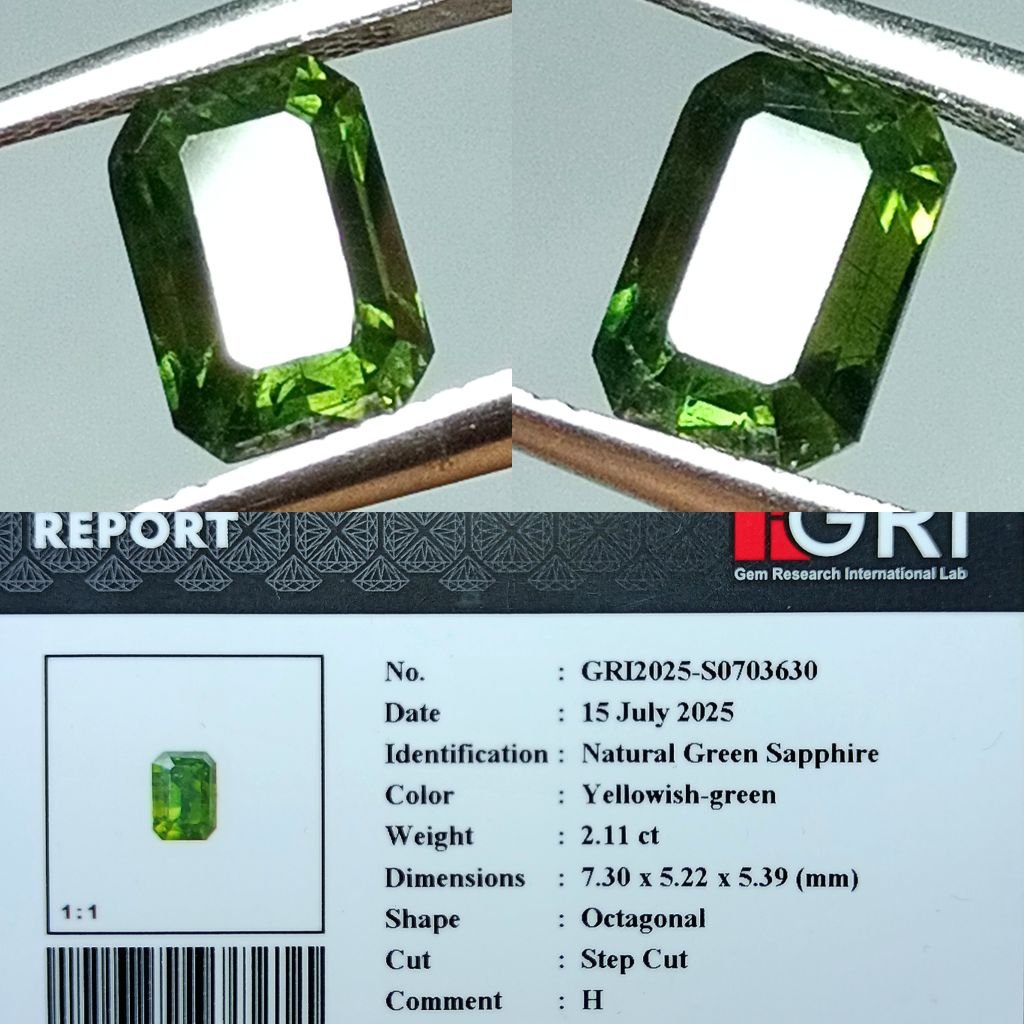 NATURAL GREEN SAPPHIRE HEATED GRI LAB YELLOWISH GREEN