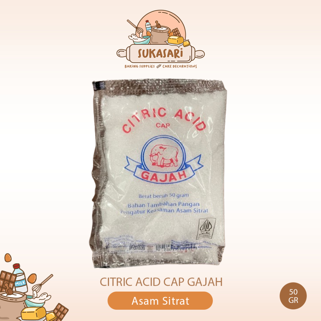 

Citric Cap Gajah 50gr / Citrun / Sitrun/ Asam Sitrat Sachet 50g