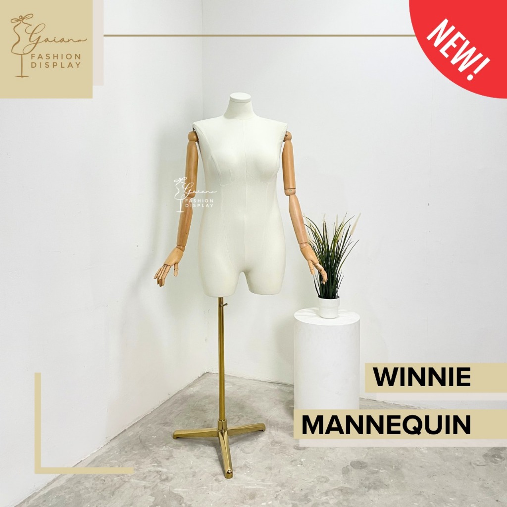 Patung ManekinTangan Robot Kayu Paha Tiang Gold Manekin DM Cewek Setengah Badan-BH