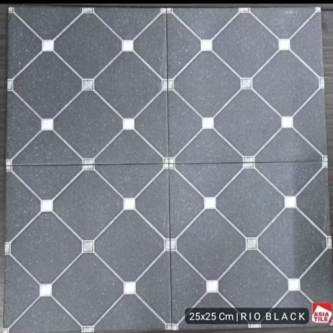 Keramik lantai kamar mandi 25x25 hitam kasar motif decor