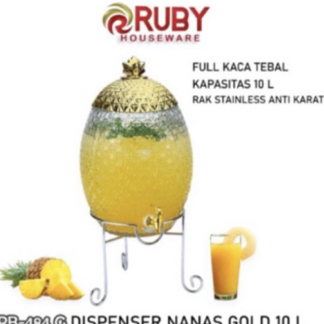 Dispenser Nanas Kaca Kristal /Dispenser 10 Liter/ Dispenser Cantik Anti Karat