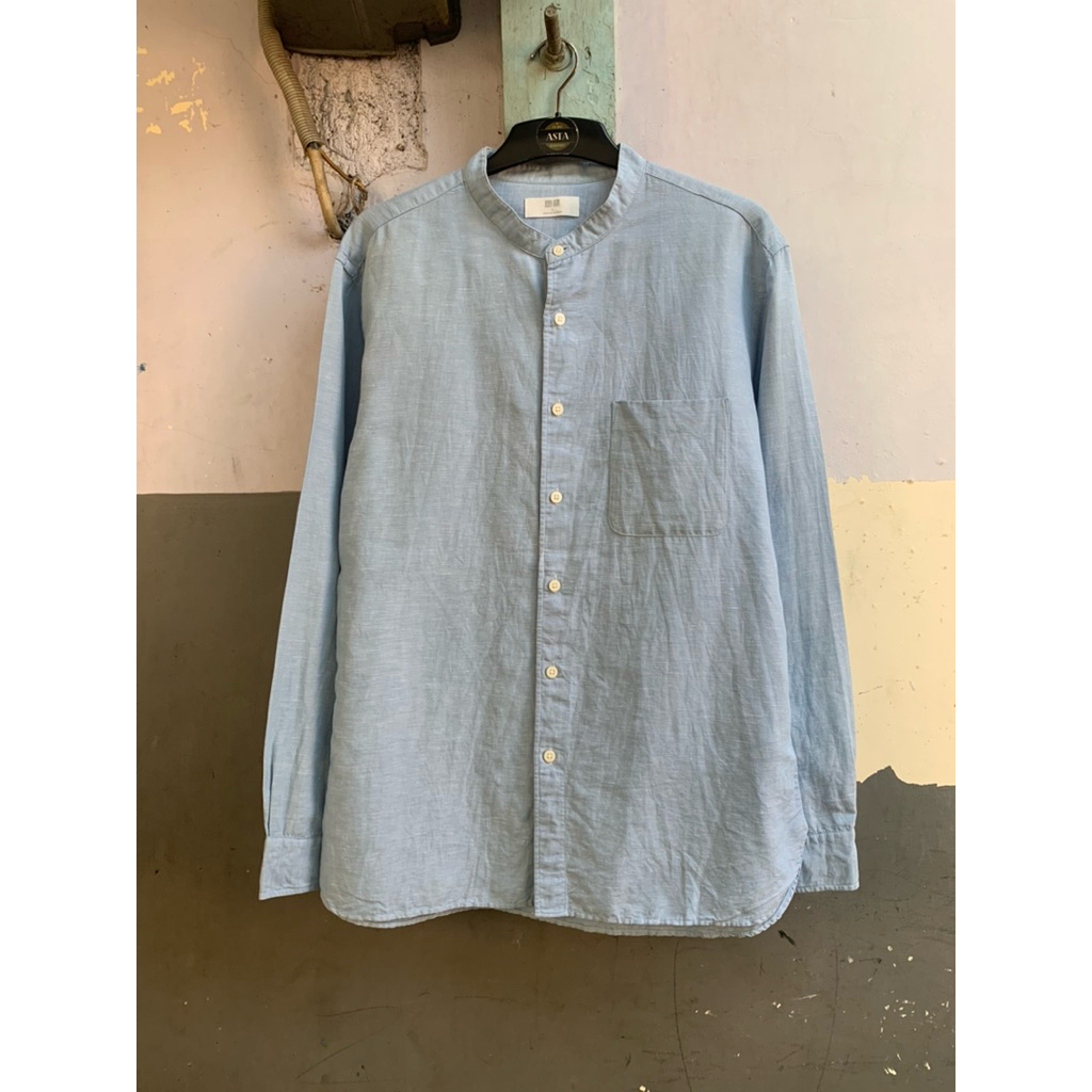 kemeja shanghai pria lengan panjang Uniklo linen preloved SHB.08.10