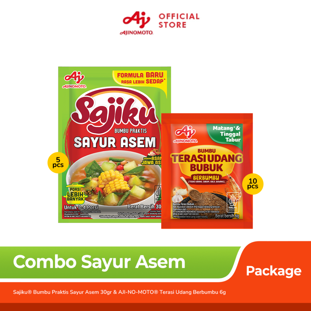 

Paket Spesial - Combo Sayur Asem - Sajiku Bumbu Praktis Sayur Asem 30g 5pcs & Ajinomoto Terasi Udang Berbumbu 6g 10pcs - Dirgahayu Kemerdekaan Indonesia 80 Tahun