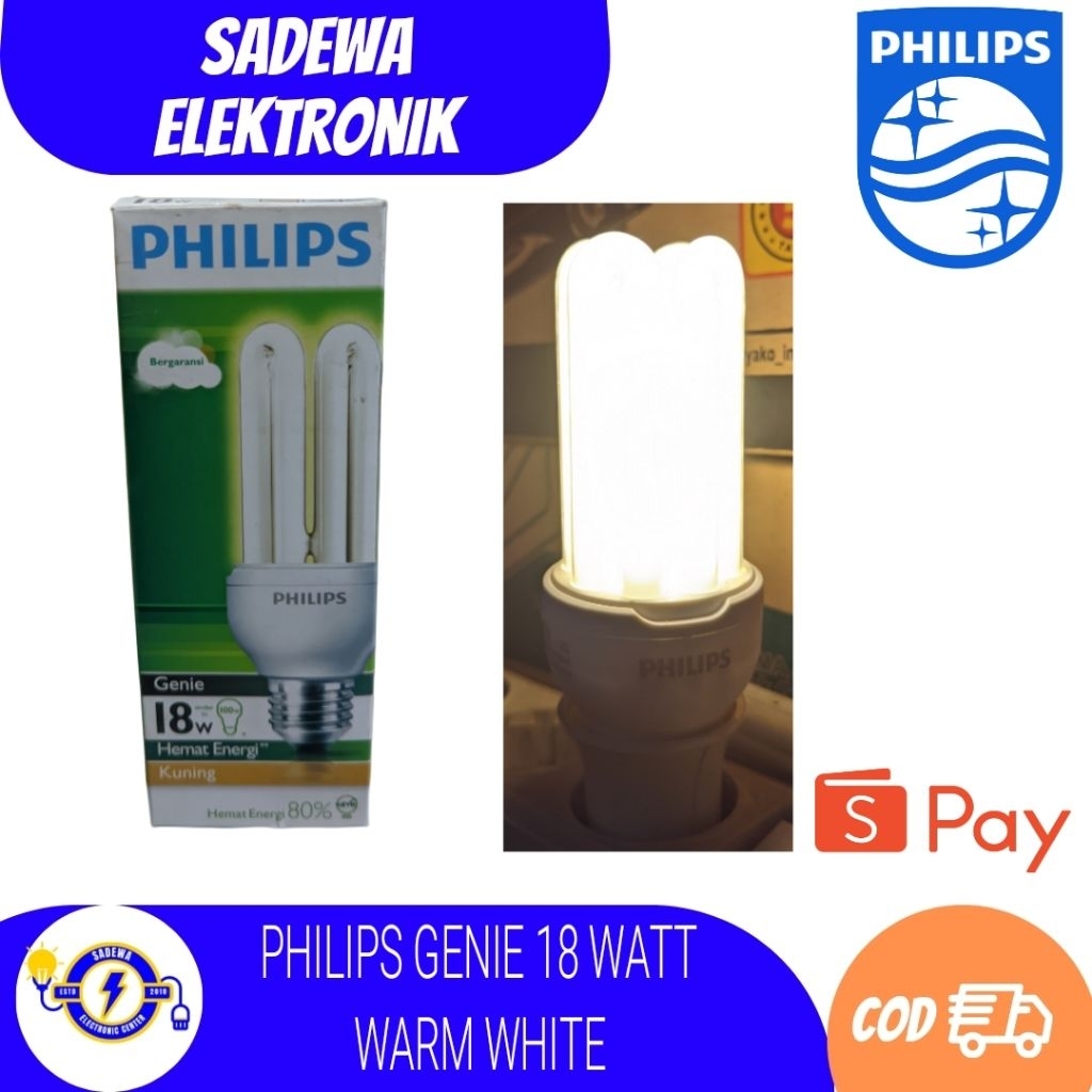 LAMPU KACA ORIGINAL PHILIPS GENIE KUNING 14,18 WATT